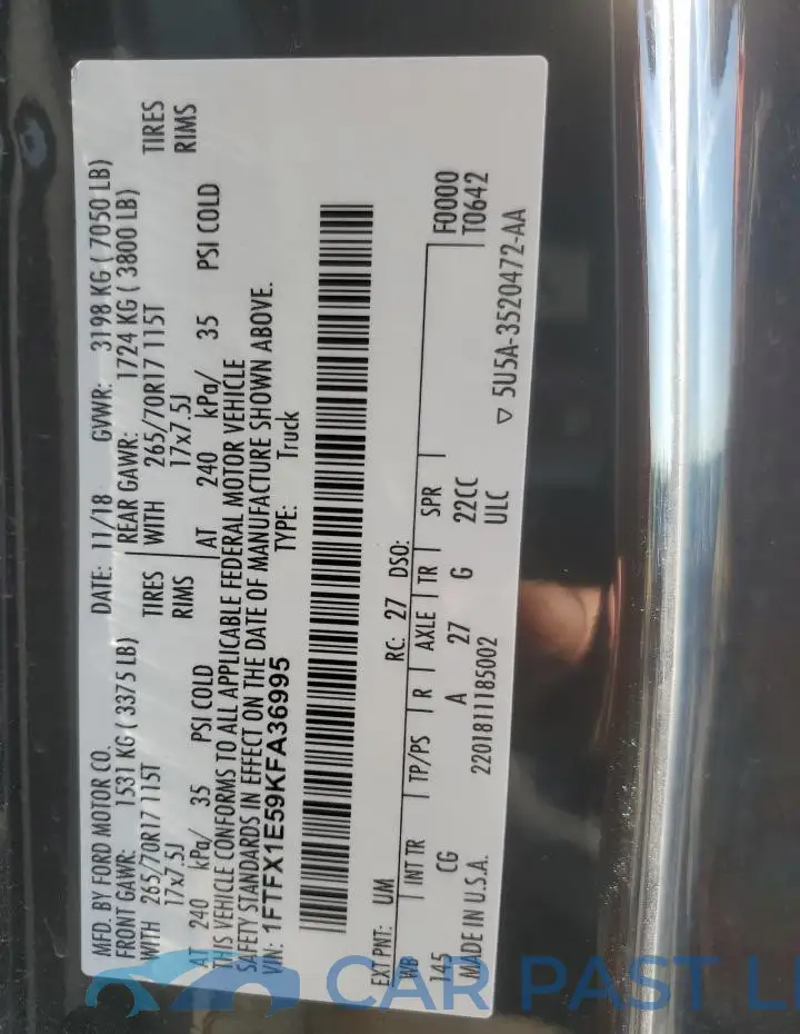 1FTFX1E59KFA36995# 12