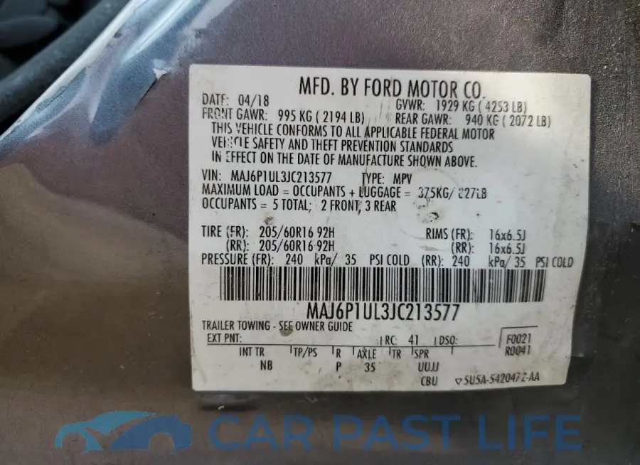 MAJ6P1UL3JC213577# 12