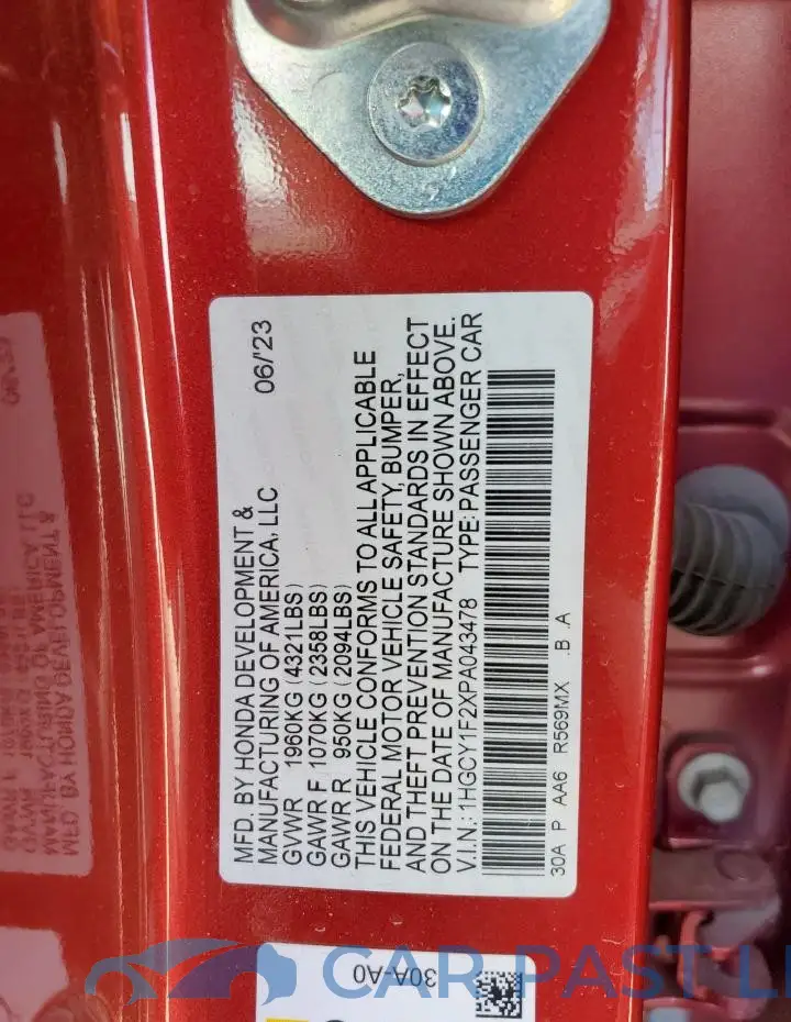 1HGCY1F2XPA043478# 13