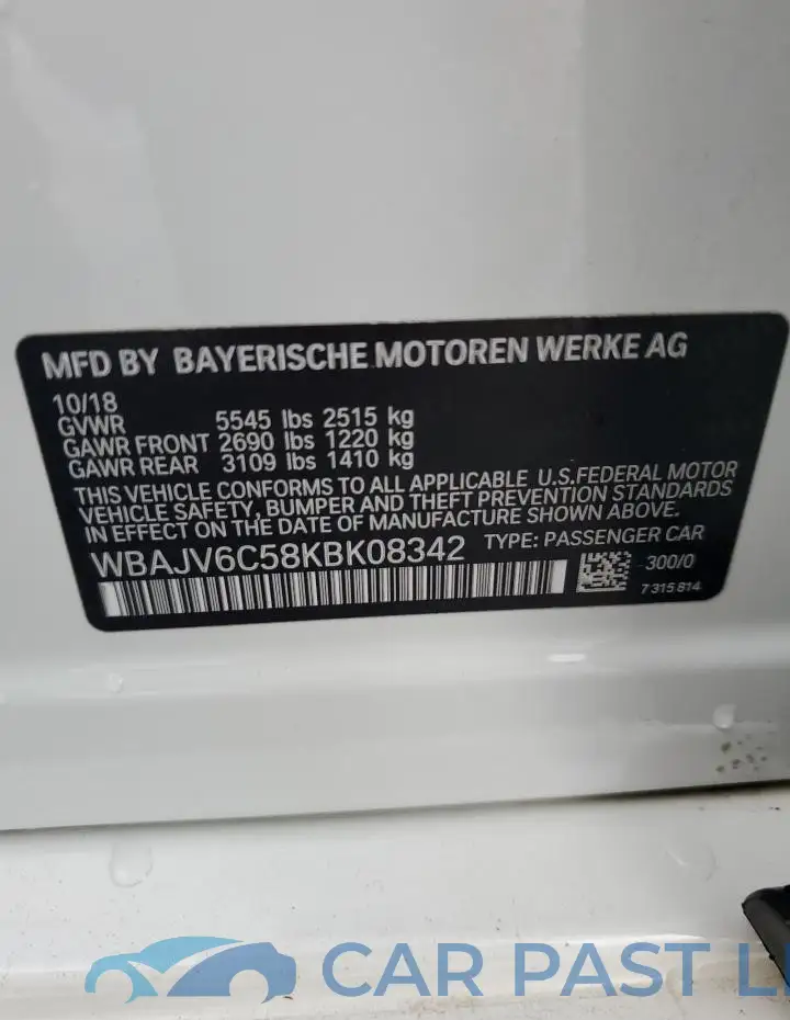 WBAJV6C58KBK08342# 12