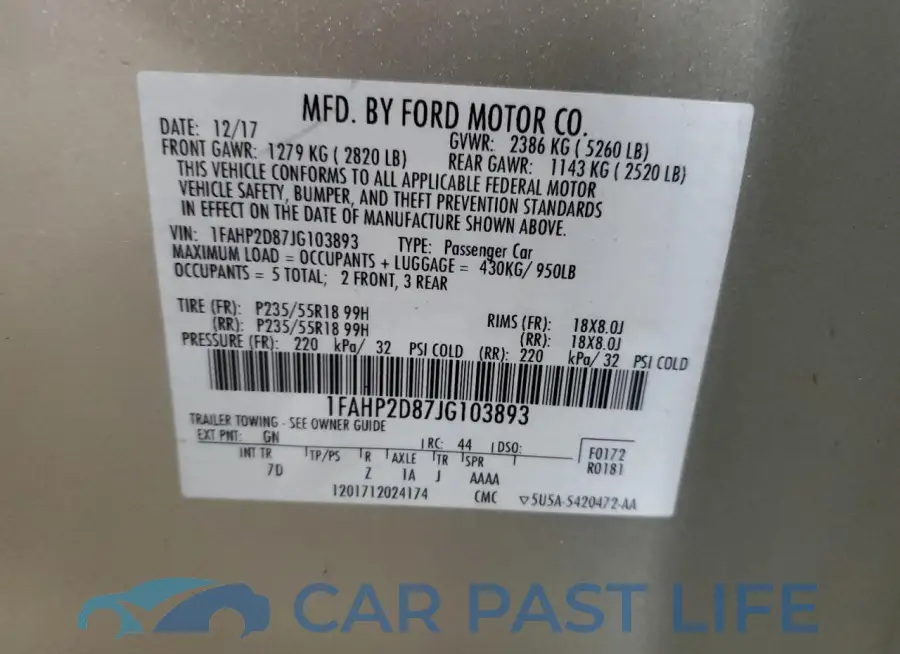 1FAHP2D87JG103893# 12