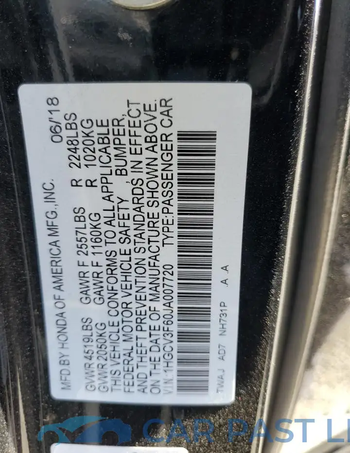 1HGCV3F60JA007720# 12
