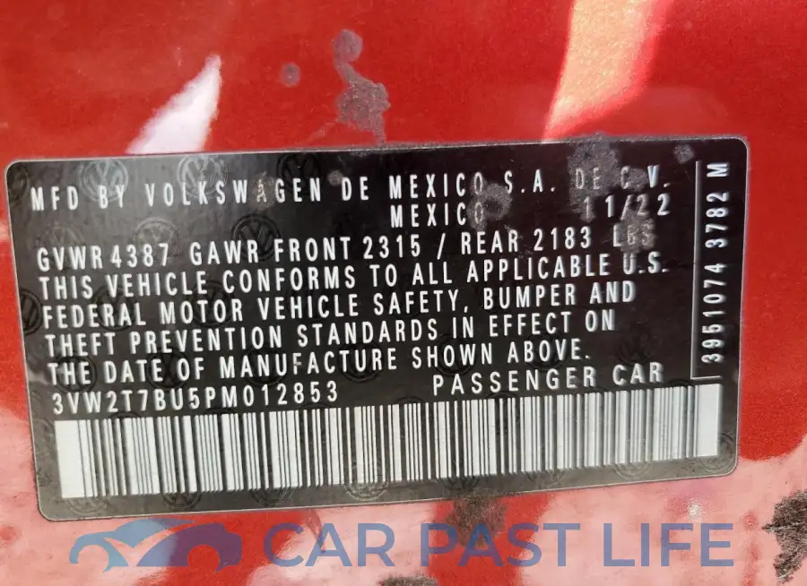 3VW2T7BU5PM012853# 12