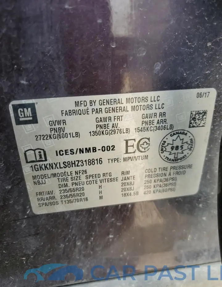 1GKKNXLS8HZ318816# 13