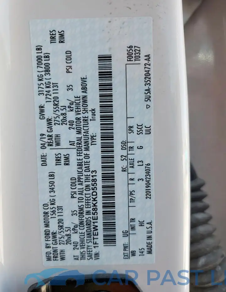 1FTEW1E58KKD55813# 12
