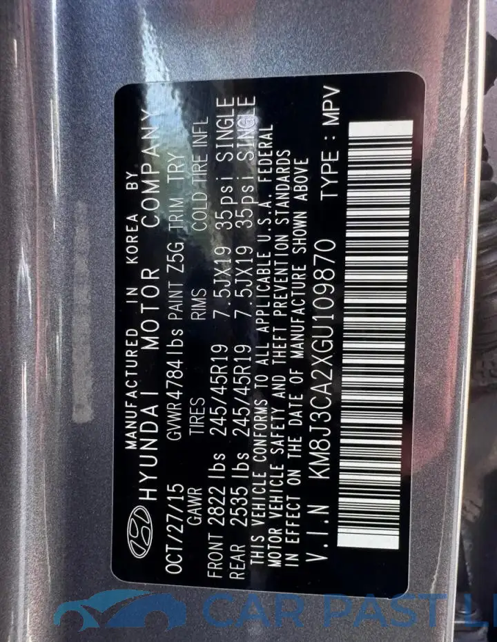 KM8J3CA2XGU109870# 10