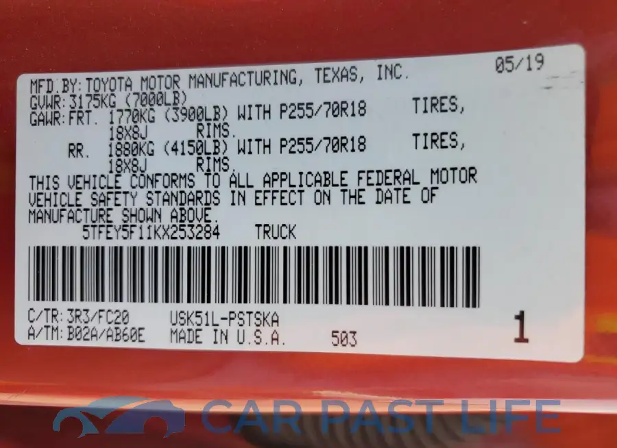 5TFEY5F11KX253284# 13