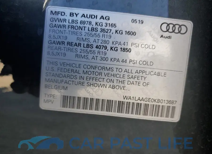 WA1LAAGE0KB013687# 13