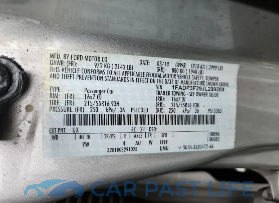 1FADP3F29JL299209# 12