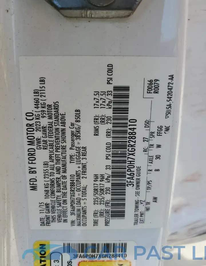 3FA6P0H7XGR288410# 12