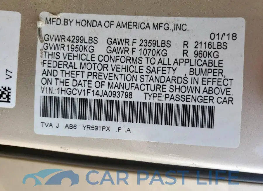 1HGCV1F14JA093798# 12