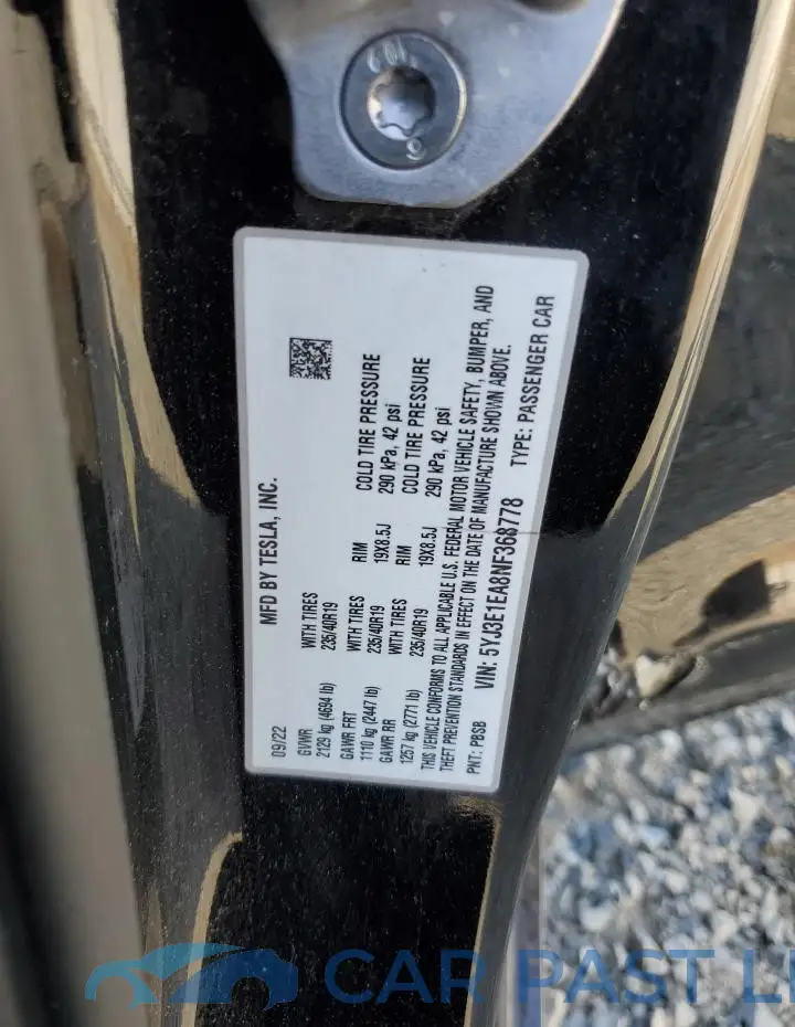 5YJ3E1EA8NF368778# 12