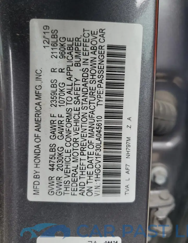 1HGCV1F30LA045610# 12