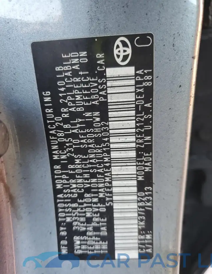 5YFEPMAE4MP154032# 12