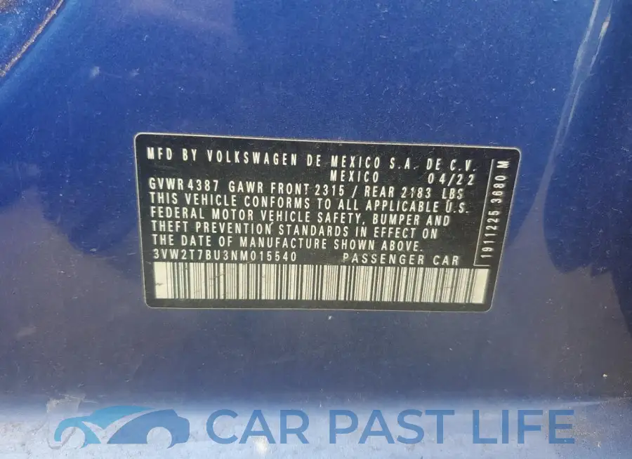 3VW2T7BU3NM015540# 12