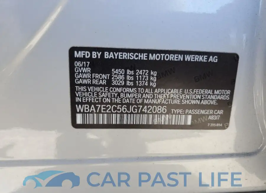 WBA7E2C56JG742086# 12
