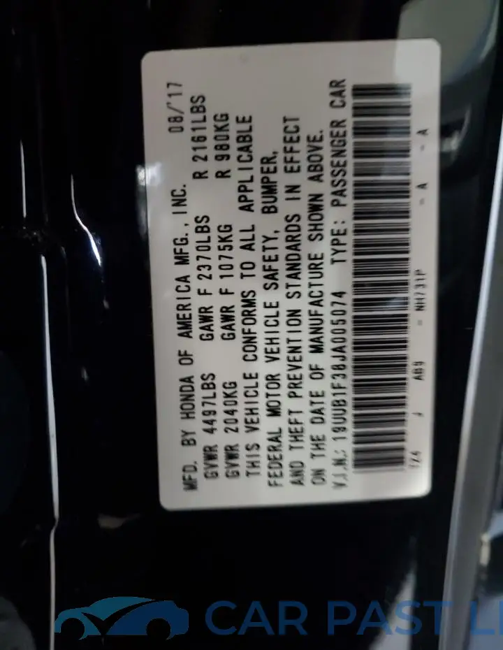 19UUB1F38JA005074# 12