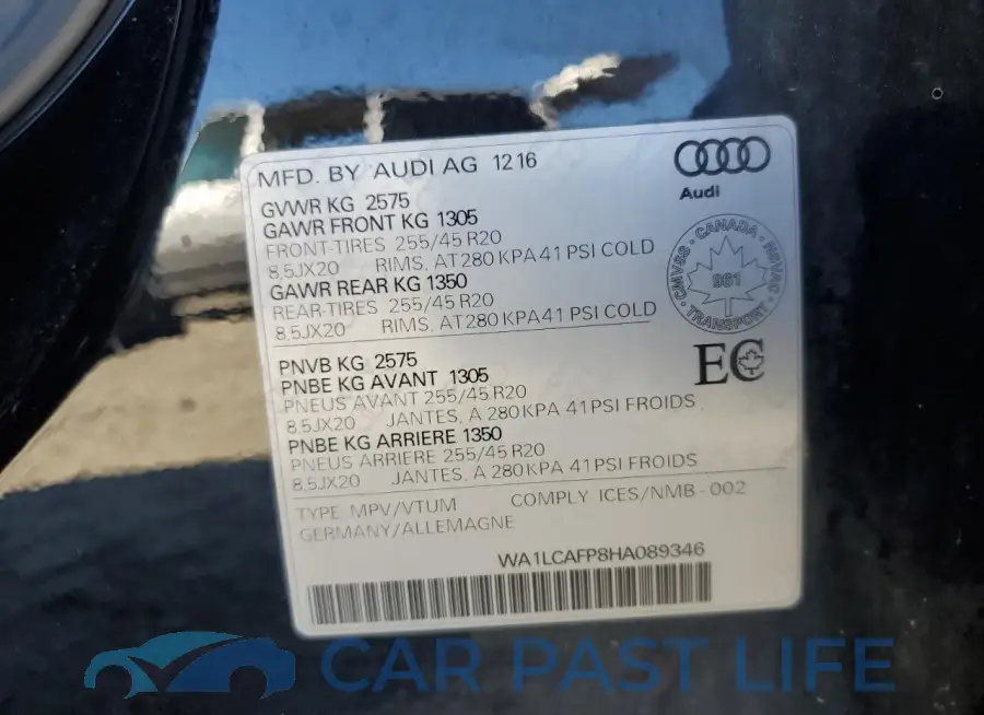 WA1LCAFP8HA089346# 12