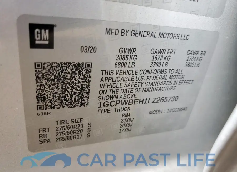1GCPWBEH1LZ265730# 12