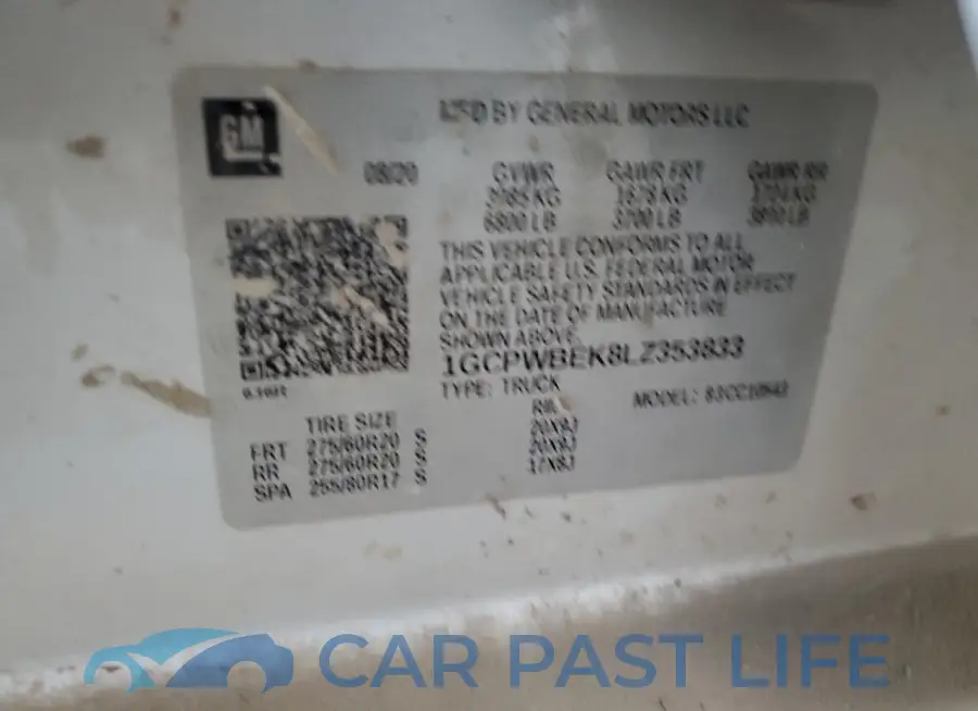 1GCPWBEK8LZ353833# 12