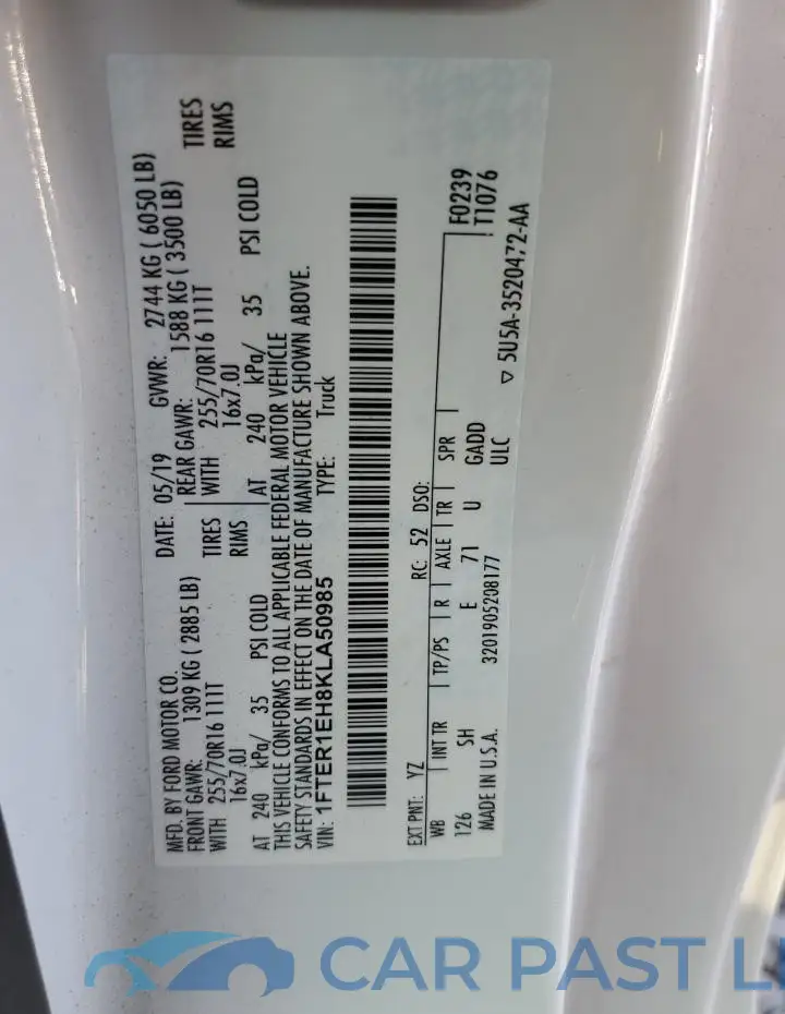 1FTER1EH8KLA50985# 12