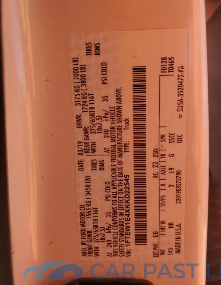 1FTEW1E4XKKD22545# 12