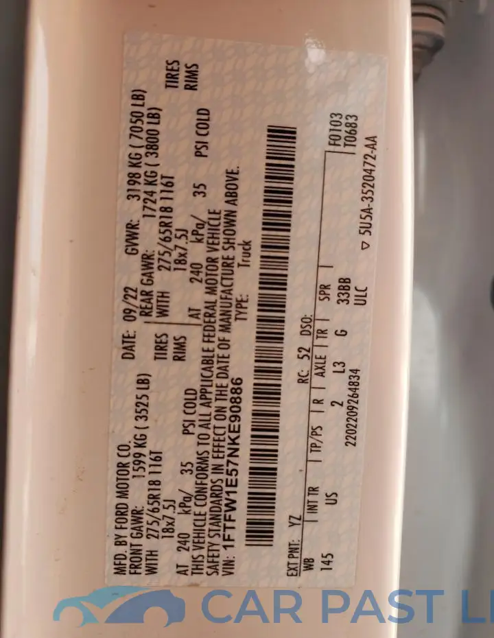1FTFW1E57NKE90886# 12