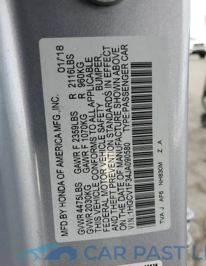 1HGCV1F34JA090580# 12
