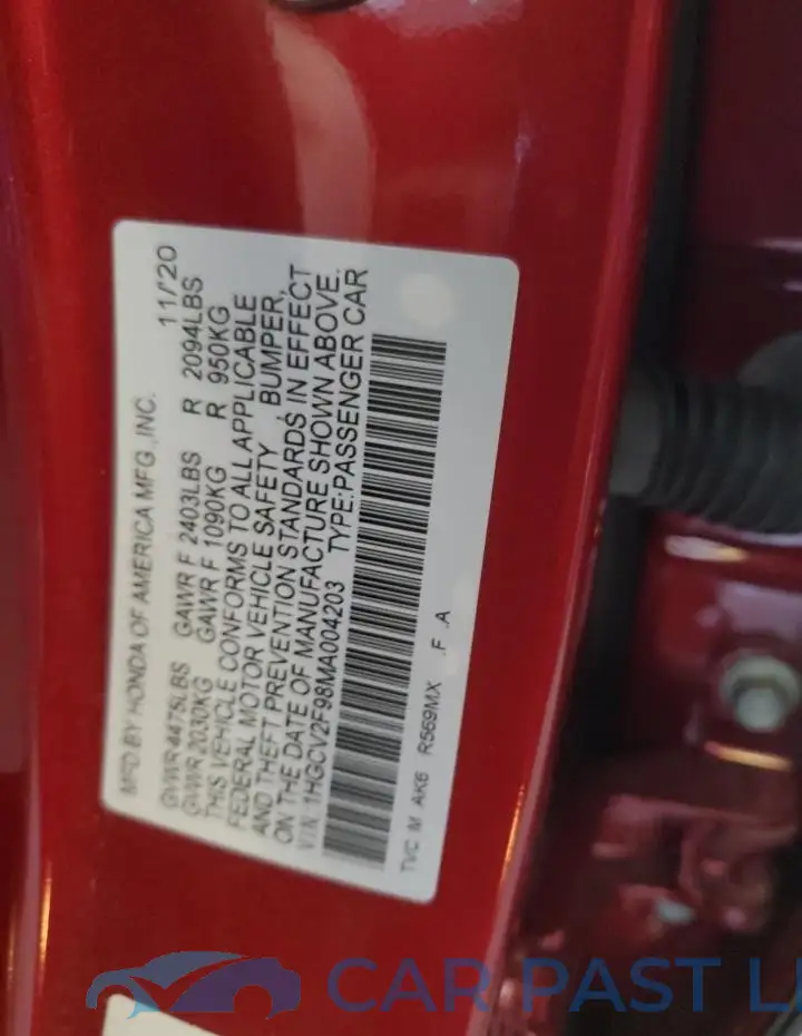1HGCV2F98MA004203# 12