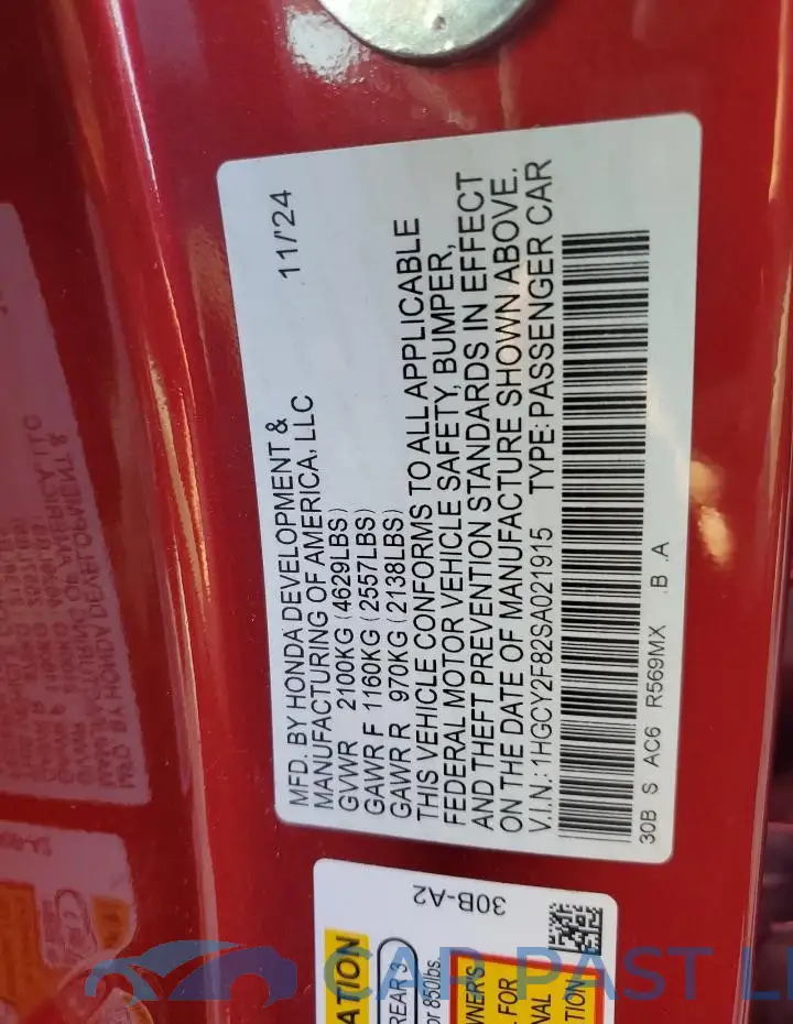 1HGCY2F82SA021915# 12