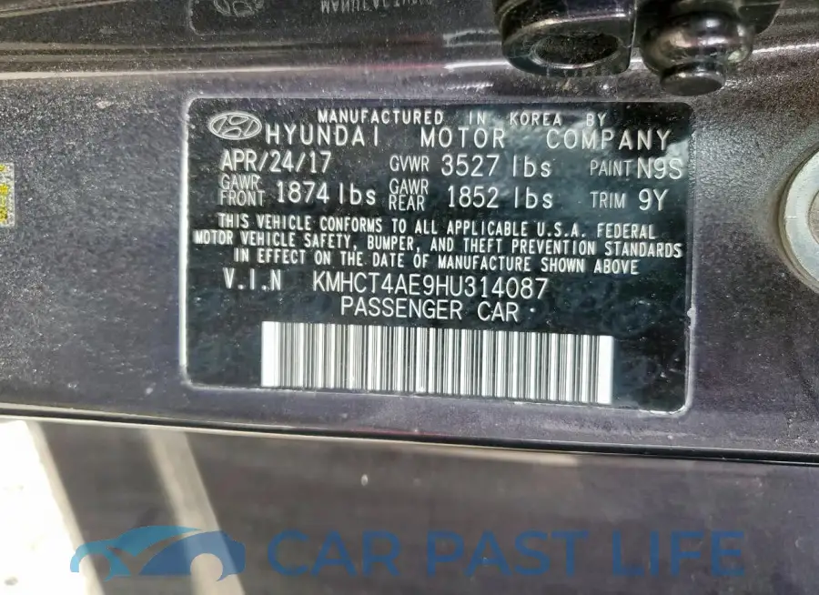KMHCT4AE9HU314087# 12