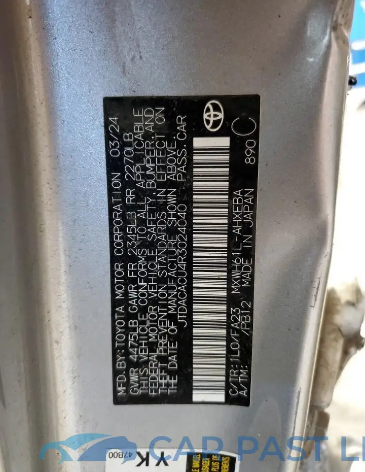 JTDACACU4R3024040# 12