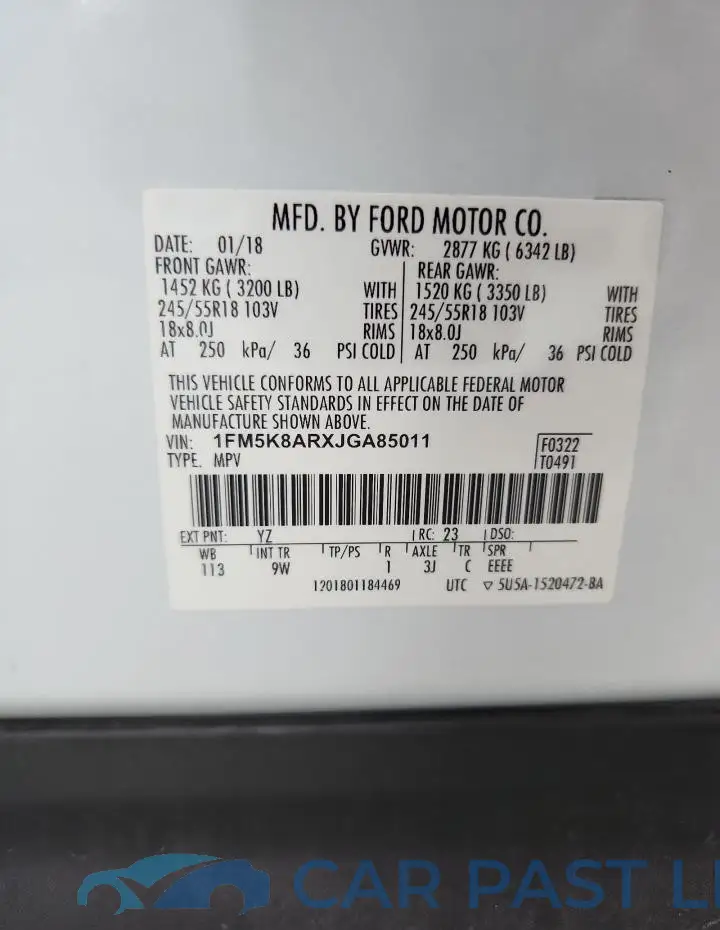 1FM5K8ARXJGA85011# 13