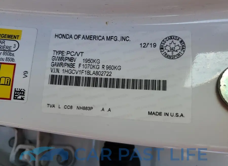 1HGCV1F18LA802722# 12