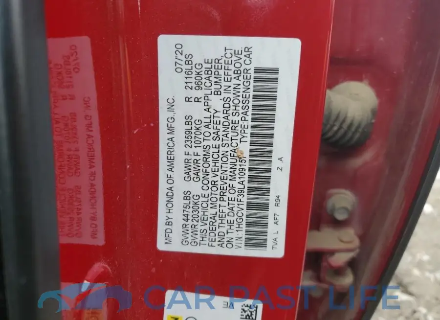 1HGCV1F39LA109157# 12
