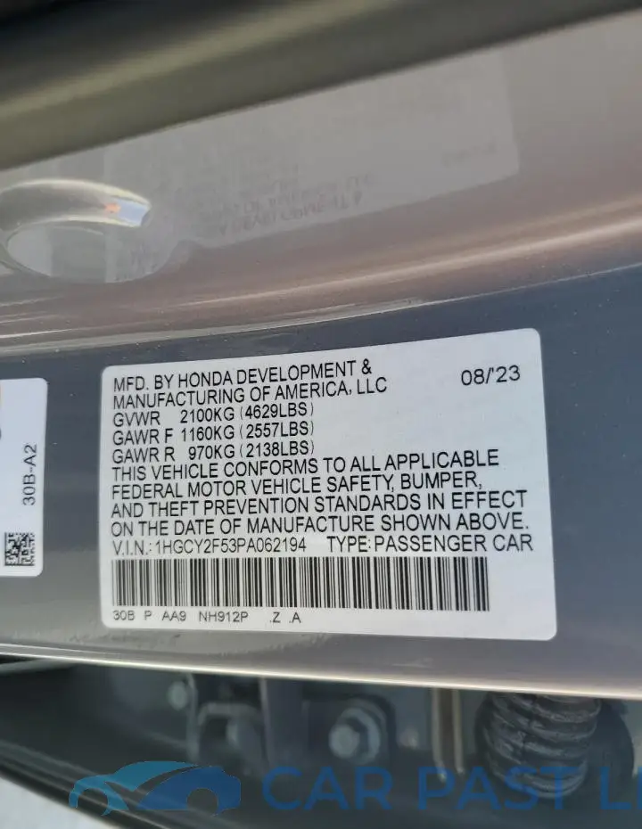 1HGCY2F53PA062194# 12