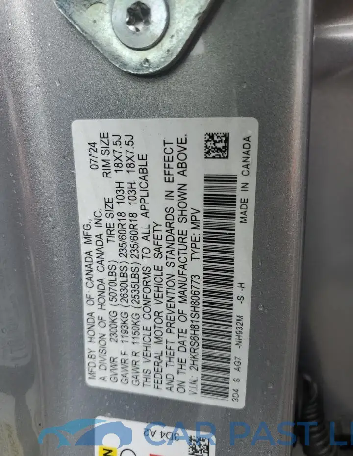 2HKRS6H81SH806773# 13