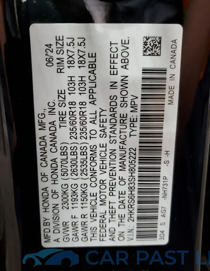 2HKRS6H83SH805222# 13