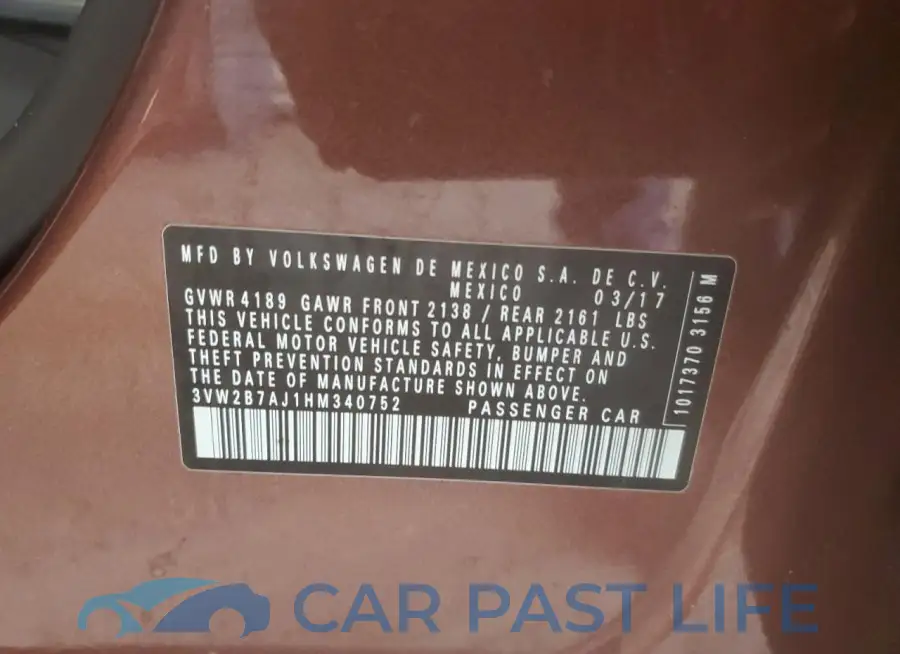 3VW2B7AJ1HM340752# 12