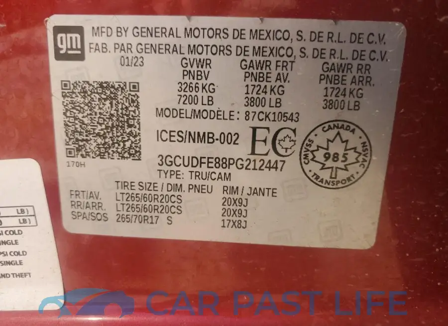3GCUDFE88PG212447# 12