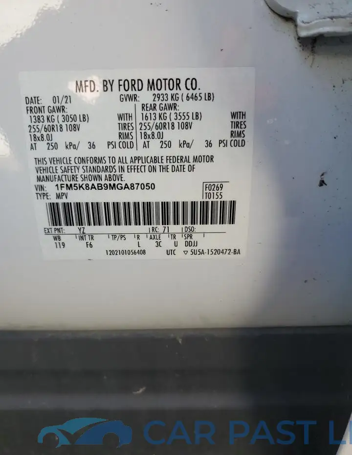 1FM5K8AB9MGA87050# 13