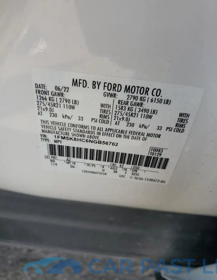1FM5K8HC6NGB56762# 13