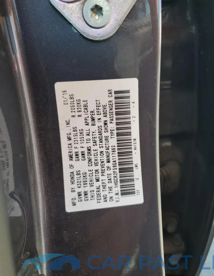 1HGCR2F59GA117860# 12