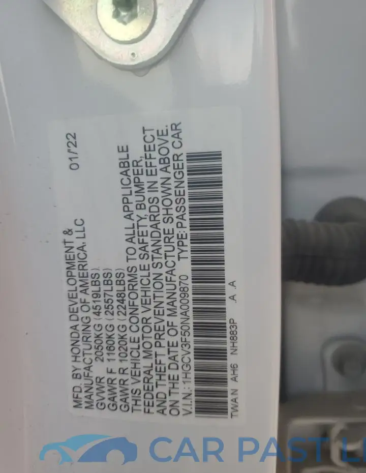 1HGCV3F50NA009870# 12