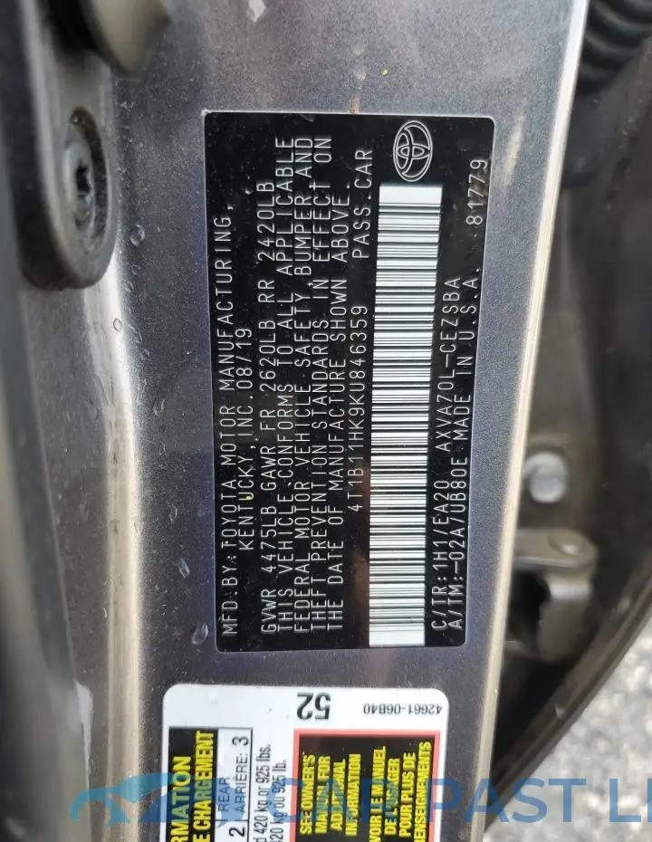 4T1B11HK9KU846359# 12