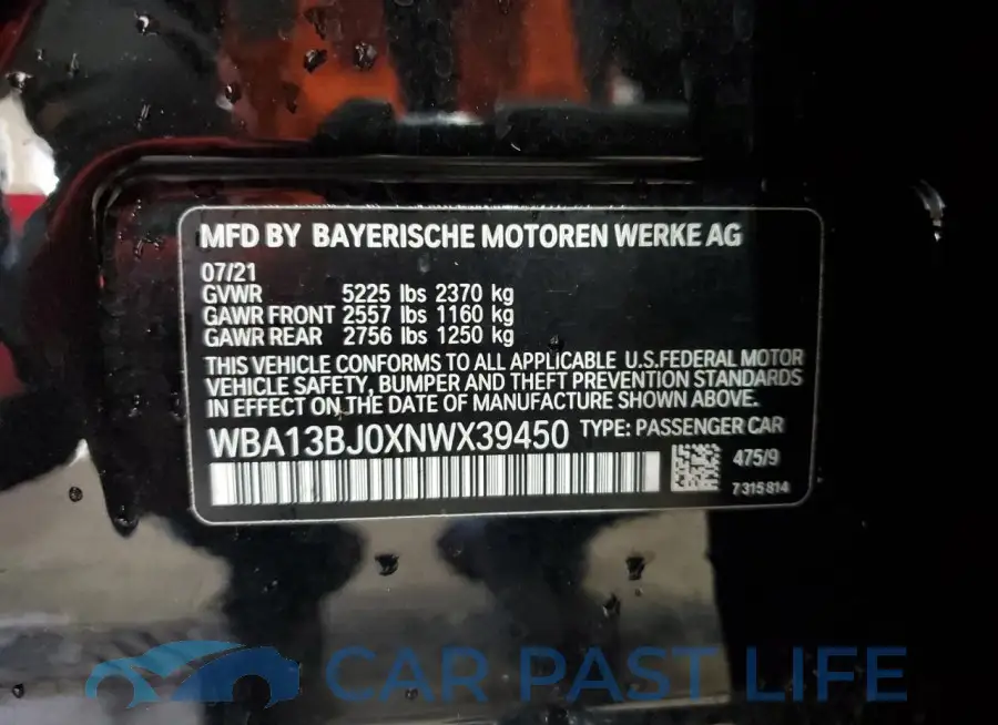 WBA13BJ0XNWX39450# 13