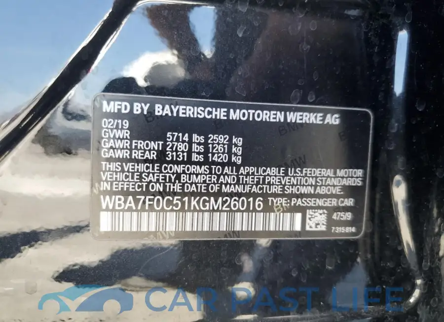 WBA7F0C51KGM26016# 13