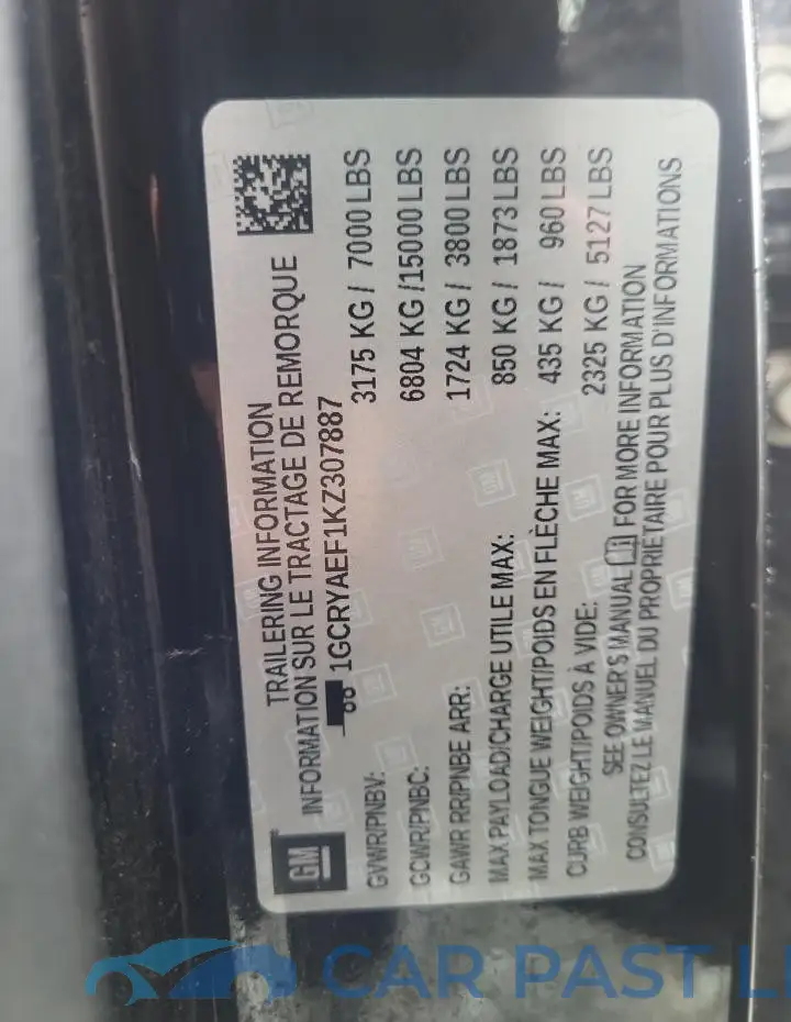 1GCRYAEF1KZ307887# 12
