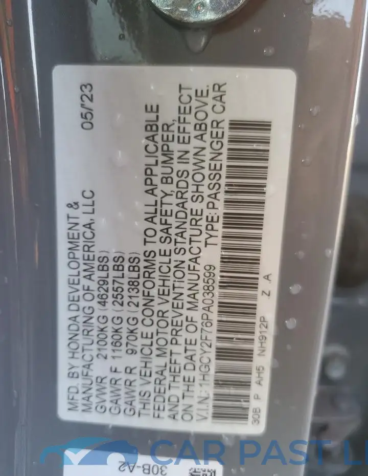1HGCY2F76PA038599# 12