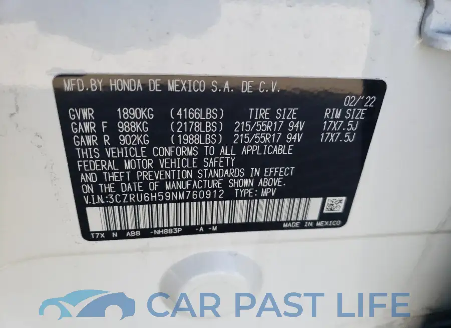 3CZRU6H59NM760912# 13